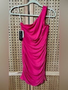 OTEN Fuchsia One-Shoulder Draped Cocktail Dress